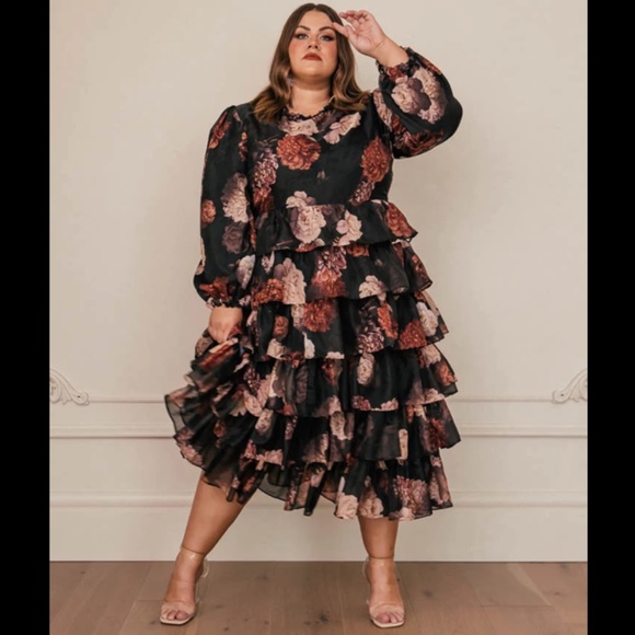 JessaKae | Dresses | Jessakae Black Pink Blush Floral Tiered Ruffle ...